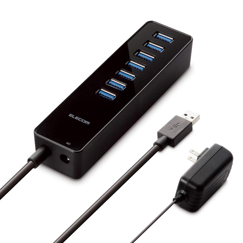 エレコム USB3.0 こしき 7界面 ACアダプター付 セルフ力強さ 磁石付 MacBook / Surface Pro / Chromebook他 万覚え帳パソコン Nintendo Switch相応う 黒いこと U3H-T719SBK