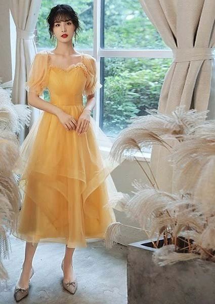 ドレス 大人 ピアノ 発表会 ミモレ丈 イエロー ファスナータイプ オフショルダー ドレス 演奏会 結婚式 ワンピース 成人式