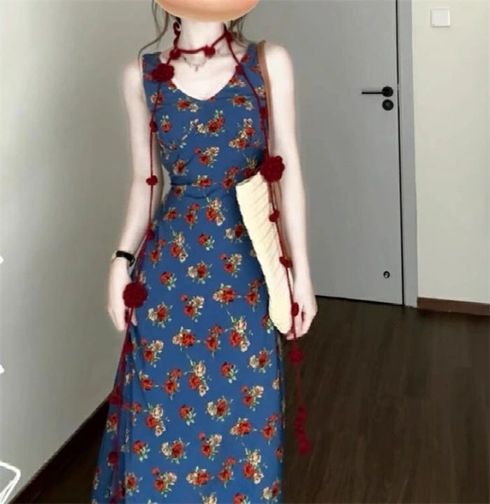 ノースリーブ ワンピース レディース 花柄 フレアロング ワンピース リゾート ワンピ サマードレス マキシ丈 Aライン カジュアル おしゃれ シンプル 体型カバー お洒落 可愛い 送料無料!
