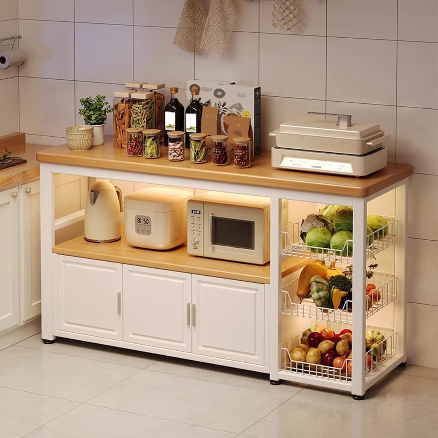 食器棚 レンジ台 キッチン収納 家電収納 100*35*80 キッチンボード スリム キッチン 収納 棚 ホワイト ラック 食器 幅約80cm キャビネット 炊飯器 おしゃれ 小型 薄型 コンパクト|ふくろうの森店