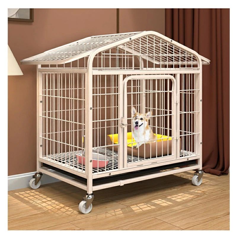 犬ケージ 屋根付き ペットケージ 小型犬/中型犬/大型犬 ドッグクレート カゴ トイレ ノイズ防止 犬用ケージ キャスター付き トレー付き 持ち運び 犬小屋 組立簡単 頑丈 室内 屋外 ウサギ 猫 ペット用品 white｜ふくろうの森店