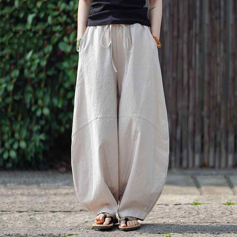 ユニセックス ズボン ロング パンツ メンズ レディース 春夏 薄手 ランタン パラシュートパンツ バルーン型 ボンタン 太め ワイド ゆったり 快適 大きめ 綿 麻 カジュアル スポーティ スポカジ