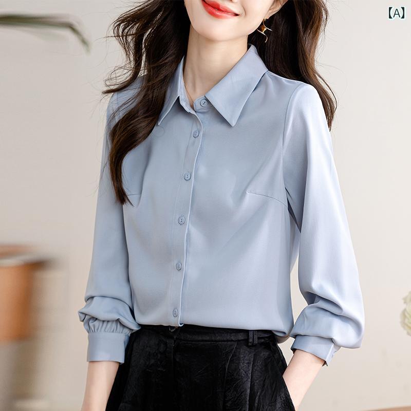 レディース 婦人服 女性用 トップス シャツ ブラウス 長袖 シンプル エレガント 通勤 オフィス ビジネス カジュアル フォーマル 高級感 春秋
