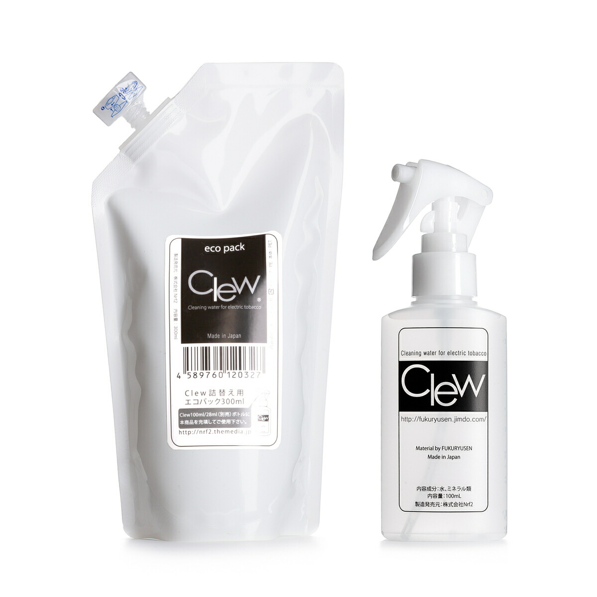 送料無料「 Clew クリュー 100ml + 300ml 詰め替え パック 」<br>アイコス クリーナー グローハイパー 掃除 ニコレット クリーニング クリーニングスティック ブラシ アイコスクリーナー アイコス3 IQOS グロー glo 電子タバコ