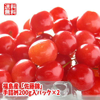 さくらんぼ 佐藤錦 約400g（200g×2パック）【発送時期:6月中旬頃～6月下旬頃まで予定】 福島 フルーツ 果物 ギフト プレゼント 贈答 送料無料 手詰め 化粧箱入 御祝 内祝 手土産 お取り寄せ グルメ