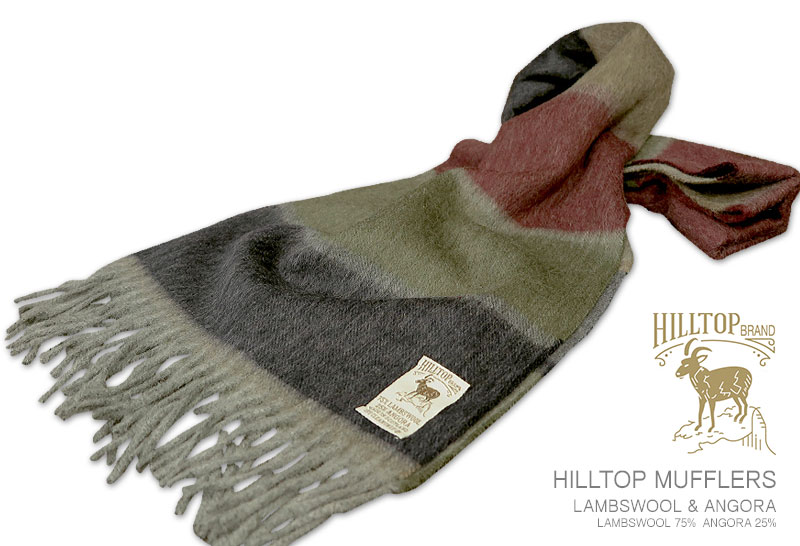 HILLTOP / ヒルトップ マフラー LAMBSWOOL & ANGORA MUFFLERS FAH 01618 A5 NAVY OLIVE MORELLO ( ネイビー×オリーブ系ワイドボーダー ) 【楽ギフ_包装】