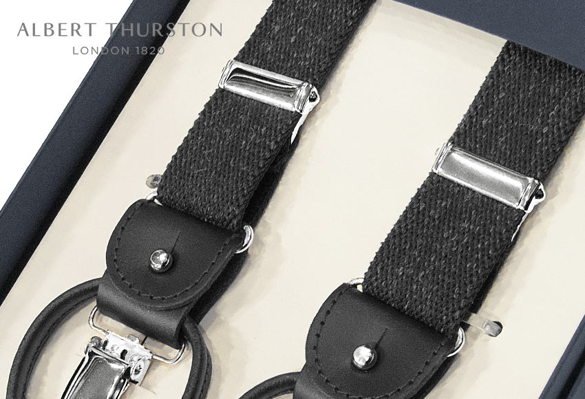 ■TRAD SALE！■【日本正規輸入代理店商品】[ ALBERT THURSTON / アルバートサーストン サスペンダー ] 帯幅25mm ナロー サスペンダー ( チャコールグレー系杢調無地 ) ALM25-26 ( メンズ ) 【楽ギフ_包装】【対応】｜トラッド ハウス フクスミ