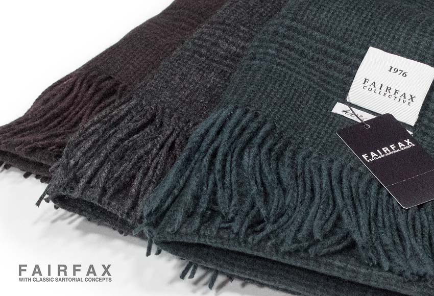 FAIRFAX / フェアファクス カシミヤマフラー カシミア100%グレンチェック&times;ヘリンボーン リバーシブル &rdquo;GlenCheck/SolidHerringbone&rdquo; FM84 ( NRT )【楽ギフ_包装】【対応】｜トラッド ハウス フクスミ