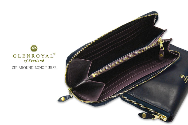 格安✨ グレンロイヤル 折財布 ファスナー 本革 ロゴ型押し ネイビー GLENROYAL公式限定]スモールジップウォレット 全2色