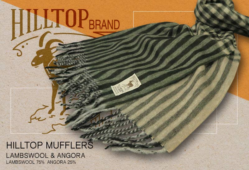 HILLTOP ヒルトップ マフラー LAMBSWOOL ANGORA MUFFLERS FAH 01926 A5 COAL STONE ( ダークオリーブ系チェック ストライプ )
