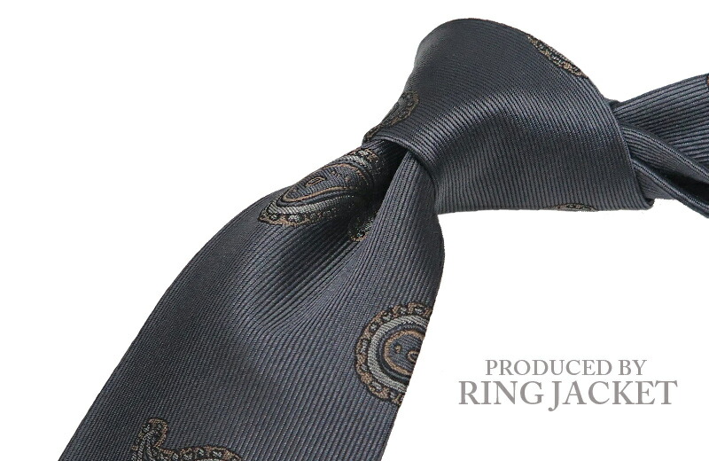 [ PRODUCED BY RING JACKET ] 小紋五分五分 ( グレーー地にベージュ系×しろがね色薄墨色のペーズリー小紋柄 ) RNK-52 ( タイ / 日本製 ) リングヂャケット【楽ギフ_荷造り】