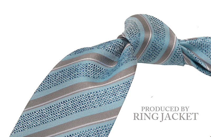 [ PRODUCED BY RING JACKET ] 縞模様五分五分 (サキソフォン青碧系織り地に薄墨色×象牙色の縞模様柄 ) RNS-128( タイ / 日本製 ) リングヂャケット【楽ギフ_荷造り】