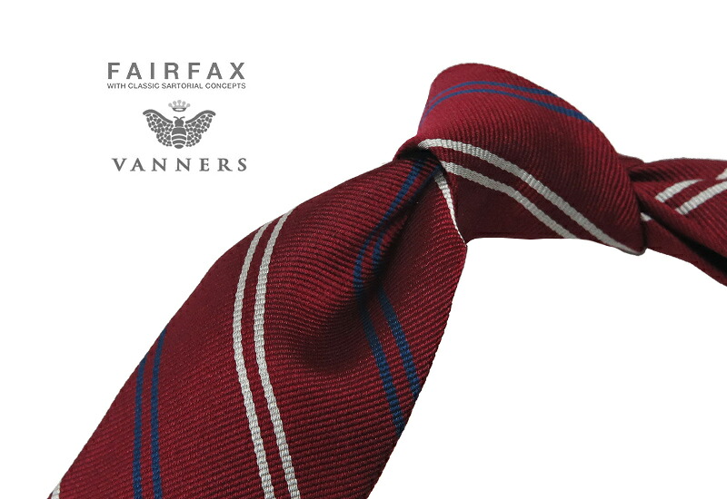 ■TRAD SALE！【 FAIRFAX / フェアファクス 】Vanners /バーナーズ（ヴァーナーズ) ( エンジ地にネイビー&times;オフホワイトのストライプタイ ) ( レジメンタルネクタイ ) ( VAS-101 ) 【楽ギフ_包装】｜トラッド ハウス フクスミ