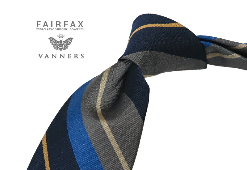 ■TRAD SALE!【 FAIRFAX / フェアファクス 】Vanners /バーナーズ(ヴァーナーズ) ( 濃紺×グレー×ブルー×ベージュ×マリーゴールドストライプタイ ) ( レジメンタルネクタイ ) ( VAS-87 ) 【楽ギフ_包装】|トラッド ハウス フクスミ