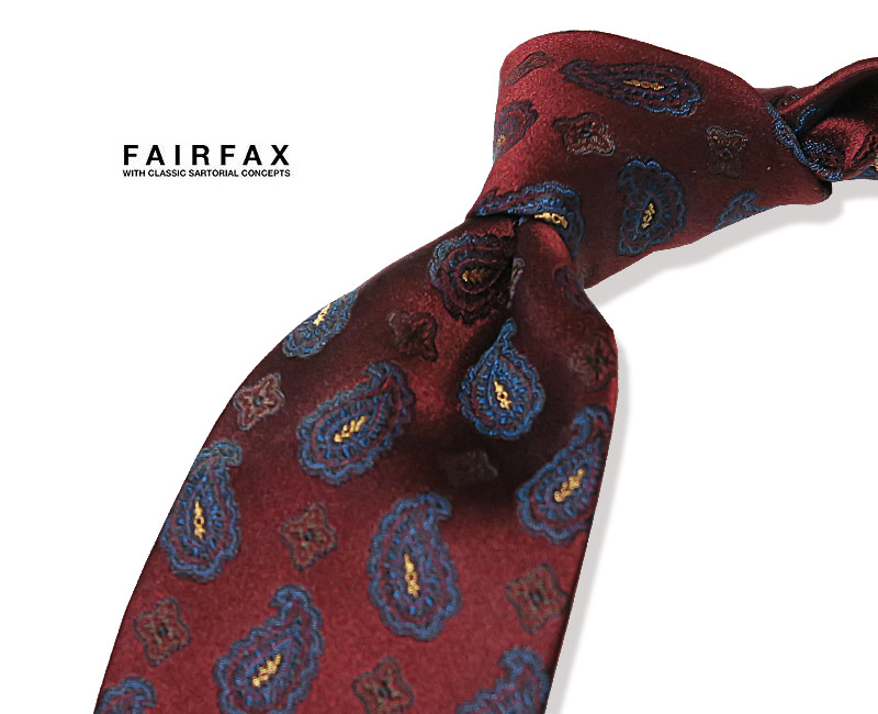 【美品】FAIRFAX ネクタイ 小紋柄 ジャガード織 光沢感 ブラック 黒 茶 FAIRFAX/クラシックモチーフ柄ジャガードタイ | FAIRFAX COLLECTIVE