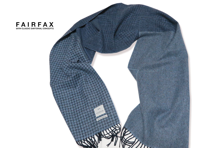 ■FAIRFAX / フェアファクス カシミヤマフラー fms-69 ( ３柄ブルー系千鳥&times;チェック&times;ヘリンボーン柄 ) 【楽ギフ_包装】【対応】｜トラッド ハウス フクスミ 9,768円
