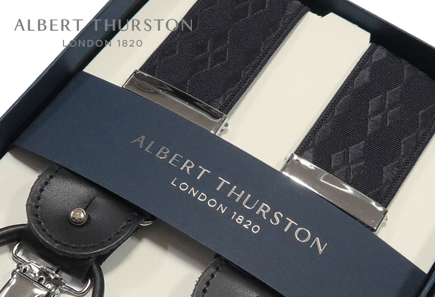 【日本正規輸入代理店商品】 [ ALBERT THURSTON / アルバートサーストン サスペンダー ] 帯幅35mm / サスペンダー (ブラック地ブラックのシャドウ風ダイヤ織り柄 ) ALG-95 ( メンズ ) 【楽ギフ_包装】【対応】