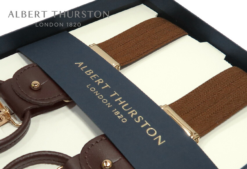 【日本正規輸入代理店商品】 [ ALBERT THURSTON / アルバートサーストン サスペンダー ] 帯幅25mm ナロー サスペンダー ( ブラウンオーカー色のヘリンボーン織り柄無地 ) ALM25-17 ( メンズ ) 【楽ギフ_包装】【対応】
