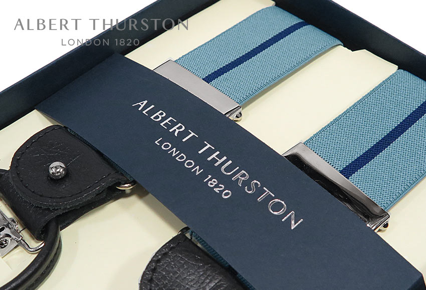 【日本正規輸入代理店商品】 [ ALBERT THURSTON / アルバートサーストン サスペンダー ] 帯幅35mm / サスペンダー ( サックスブルー地にネイビーストライプ ) ALS-50 ( メンズ ) 【楽ギフ_包装】【対応】