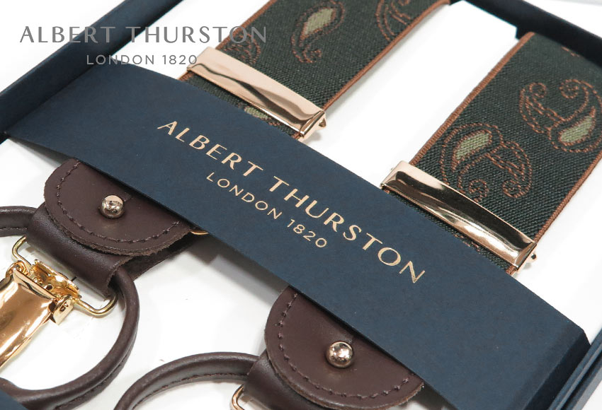 ■TRAD SALE！【日本正規輸入代理店商品】[ ALBERT THURSTON / アルバートサーストン ] サスペンダー / 帯幅35mm (  ダークオリーブペイズリー ) ALG-22 ( メンズ ) 【楽ギフ_包装】【あす楽対応】 | トラッド ハウス フクスミ