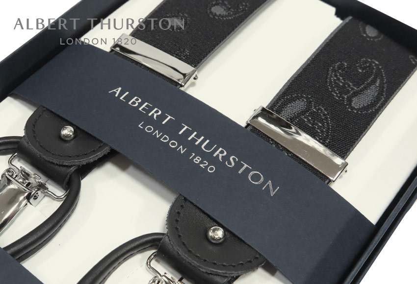 【日本正規輸入代理店商品】 [ ALBERT THURSTON / アルバートサーストン サスペンダー ] 帯幅35mm / サスペンダー ( 黒地×グレーペイズリー ) ALG-81 ( メンズ ) 【楽ギフ_包装】【対応】