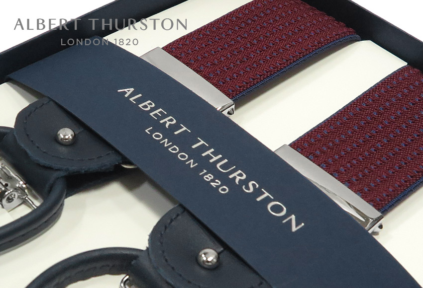 【日本定まりインポート代わりになる店商いもの】[ ALBERT THURSTON / アルバートサーストン ズボン吊り ] 帯幅35粍  / ズボン吊り ( ボルドーワイン地に米国海軍の真四角小紋柄 ) ALG-53 ( メンズ ) 【楽ギフ_荷拵え】【相応う】