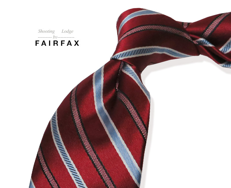 【 FAIRFAX / フェアファクス 】●サテン調レッド地に×黒×オフホワイト×サックスブルーのストライプ ( レジメンタルネクタイ ) ●( PO-FS195 ) 【楽ギフ_包装】