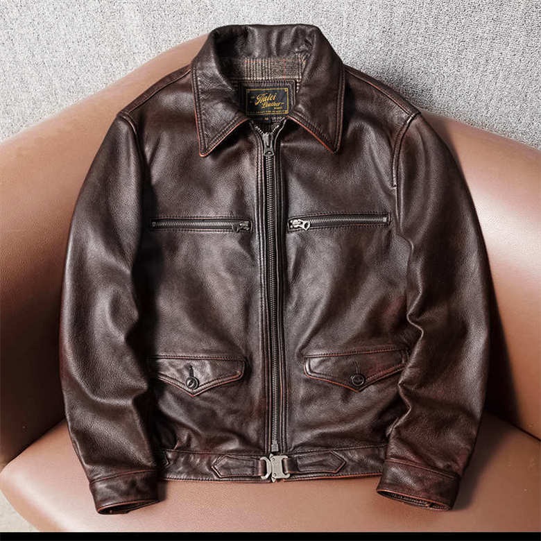 楽天市場】レザージャケット 秋冬 牛革 革ジャケット メンズ カーキ色