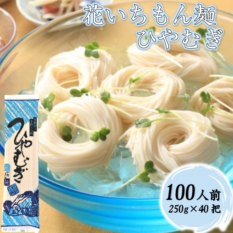 花いちもん麺 ひやむぎ 250g×40把 乾麺 無添加 冷麦 ギフト 大容量 お徳用 業務用 送料無料 保存食 ケース <br> 【ダンボール箱】<br>1把あたり￥177