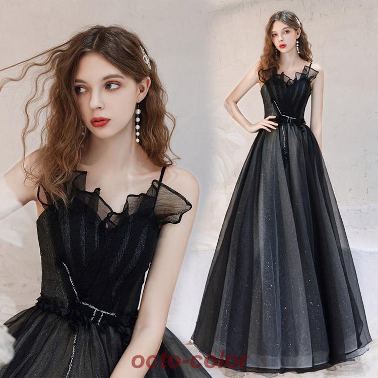 夕まぐれお召しもの 黒 ロングお召しもの キャミドレス 黒いこと 告げ知らせる会お召しもの かき鳴らす会お召しもの チュール 寄りあいお召しもの 二次会お召しもの お呼ばれお召しもの ロング A生産ライン