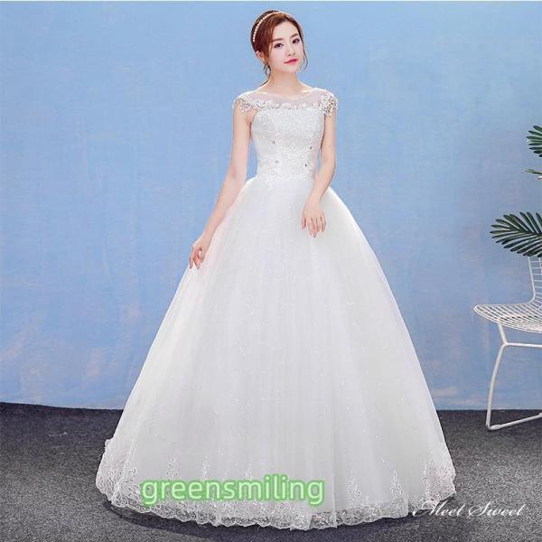 ウェディングドレス ロングドレス プリンセスラインドレス Aラインドレス フレンチスリーブ 二次会 結婚式 前撮り 花嫁 ウエディングドレス ブライダル