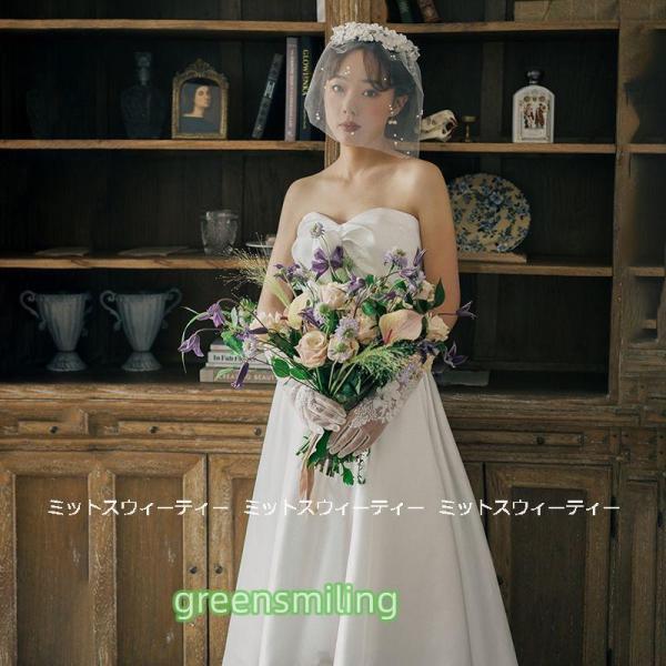 ウェディングドレス ロングドレス 結婚式 ウエディングドレス ビスチェ リボン 二次会 花嫁 前撮り 光沢サテン ホワイト リゾート ワンピース 写真撮影 後撮り