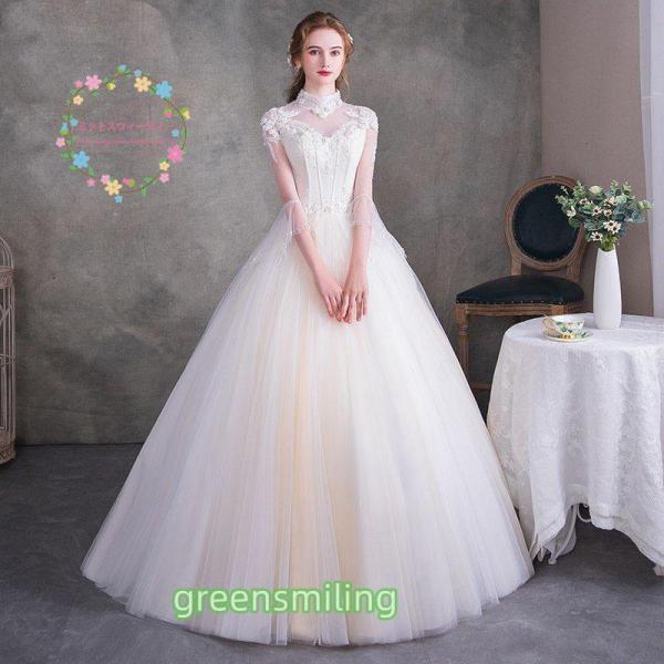 ウェディングドレス 花嫁 ウエディングドレス 白い 袖あり ブライダル wedding dress 結婚式 プリンセスラインドレス 二次会 パーティードレス フォーマル｜福和貿易　第二店