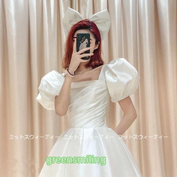 ウェディングドレス プリンセスラインドレス ミモレ丈 パフスリーブ ウエディングドレス 二次会 花嫁 パーティードレス 披露宴 ブライダル 結婚式 演奏会|福和貿易 第二店