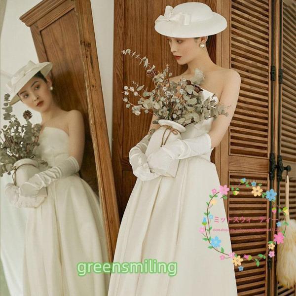 ウェディングドレス フリル スカート レトロ Aライン スレンダーライン ロングドレス ホワイト ビスチェドレス 結婚式 披露宴 二次会 前撮り パーティー 写真