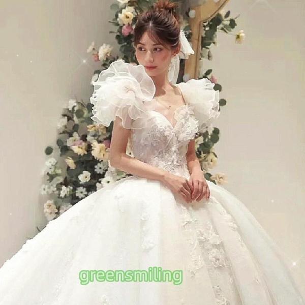 ウェディングドレス ウエディングドレス 二次会 結婚式 前撮り ブライダル ロングドレス 花嫁 プリンセスドレス プリンセスラインドレス フリルスリーブ 可愛い 14,452円