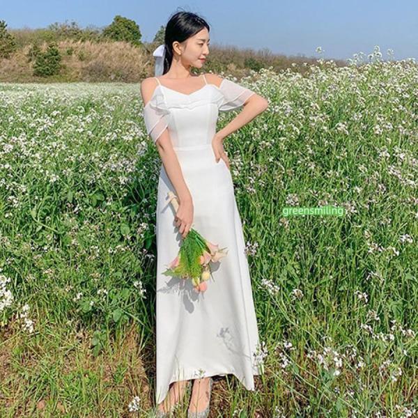 ウェディングドレス ワンピース スレンダーライン サテン ロング 二次会 結婚式 披露宴 前撮り 後撮り 発表会 花嫁 ウエディングドレス 花嫁ドレス 日常着