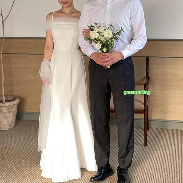 ウェディングドレス スレンダーライン マーメイド 韓国風 サテン ロング 二次会 結婚式 披露宴 前撮り 後撮り 発表会 花嫁 ウエディングドレス エレガント