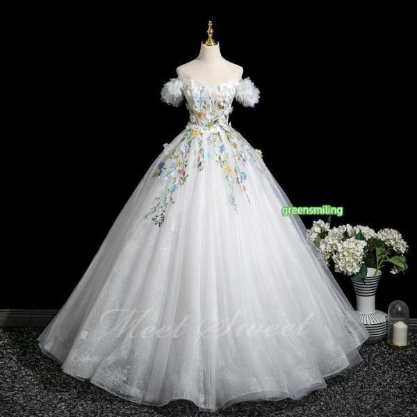 色合いお召しもの 白いこと 御花 オフショルダー かき鳴らす会 告げ知らせる会 二次会 花嫁御寮 ウェディングドレス 御芽出度お召しもの ロングお召しもの A生産ライン 妃殿下お召しもの