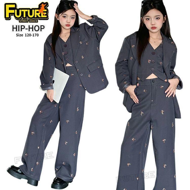 社交ダンスお召しもの 背広 キッズ 薄墨色 キッズ 社交ダンスお召しもの セットアップ 御居処跳ねる 薄墨色 御姉さん キッズ お臍出し トップス セットアップ お臍出し 広広としたズボン下