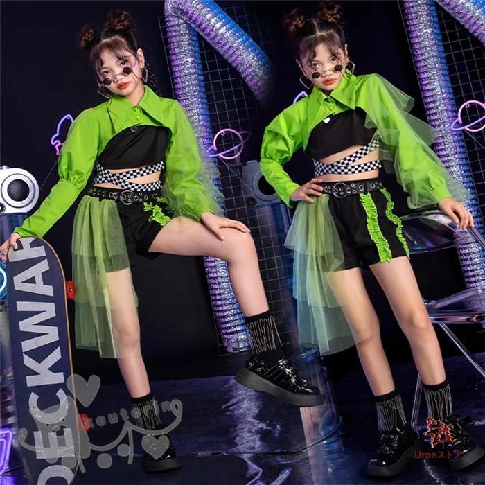 キッズダンスお召しもの チアガール セットアップ hiphop ズージャー 黒より良い 緑トップス 遊撃手ズボン下 オシャレ 青写真 赤ちゃん服 監督服 K-POP 韓国  監督服 読み合わせる着 助けること