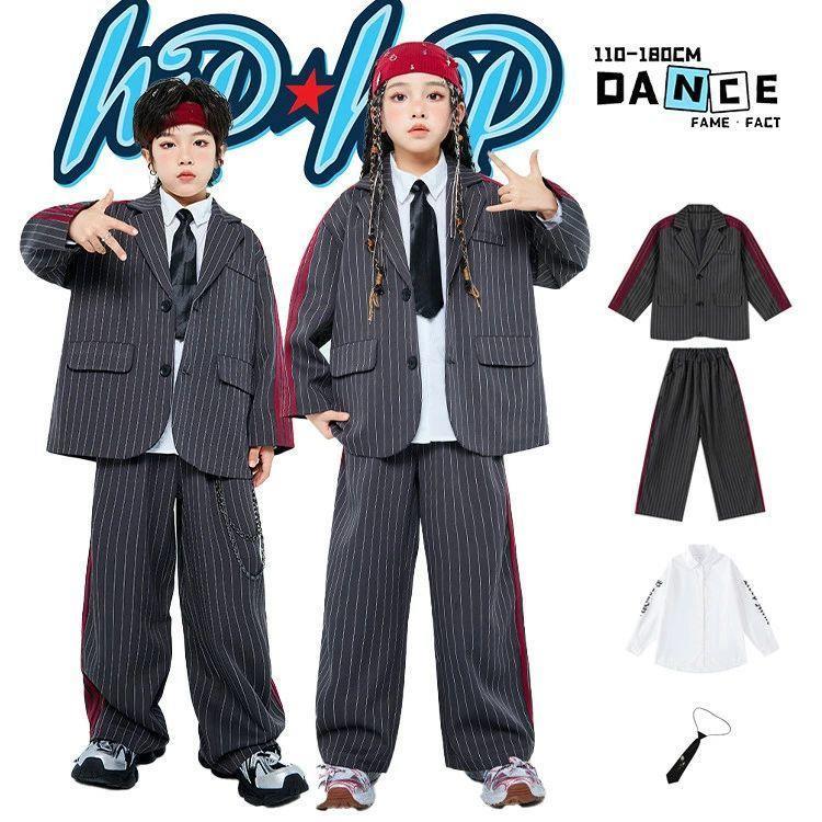 お坊っちゃん お嬢さん 背広風 キッズ 社交ダンス御召しもの こども服 薄墨色 縞模様 上衣 白いこと プルオーバー 黒いこと タイ 広広としたズボン下 旗がしら セットアップ ア
