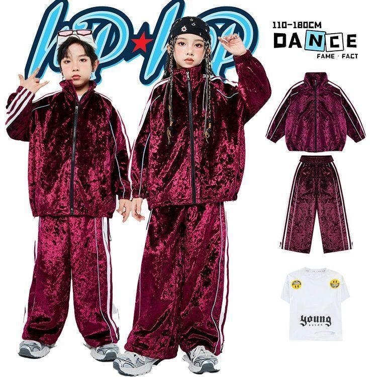 こども服 キッズ 社交ダンスお召しもの 御姉さん お坊っちゃん 天鵝絨 ぶどう酒赤いこと 上衣 ジャージセット 貨物自動車背広 ジップアップ 広広としたズボン下 表どおり社交ダンス K
