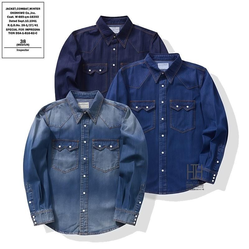 デニムシャツ ウエスタンシャツ メンズ 綿100 7oz デニム 両ポケット ダンガリーシャツ メンズシャツ ユーズド アメカジ ウォッシュ 色落ち ビンテージ トップス|福和貿易 第二店