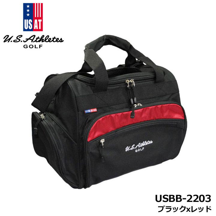 ユーエスアスリート USBB-2203 ボストンバッグ ブラックxレッド BOSTON BAG シューズポケット内蔵 ゴルフ U.S. ATHLETES LEZAX