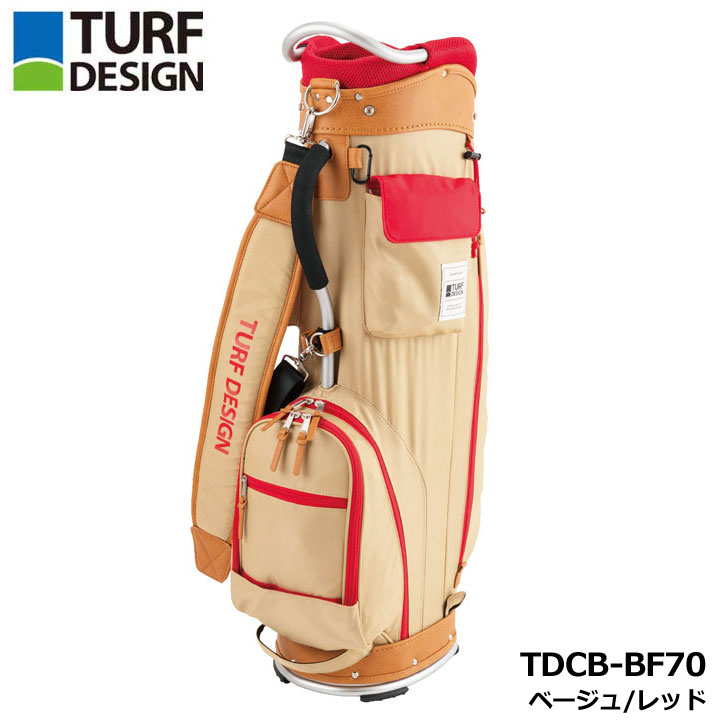 ターフデザイン TDCB-BF70 キャディバッグ ベージュ/レッド 軽量 カート型 メンズ レディース 9.5型 47インチ対応 2.9kg TURF DESIGN 朝日ゴルフ|フルショット店