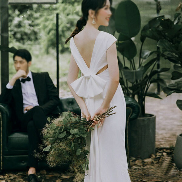 二次会 ウエディングドレス 披露宴 S 2xl 大きいサイズ ウエディングドレス 結婚式 ロング 撮影 代 スレンダー バックリボン 花嫁ドレス エンパイアライン 花嫁 大きいサイズ 期間限定 マスクプレゼント中 ウエディングドレス ワンピース 白 二次会 前撮り 後撮り