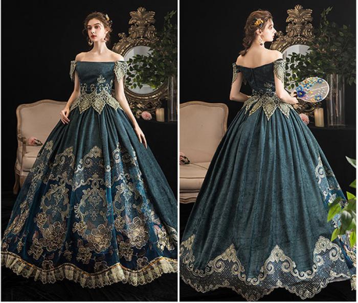 貴族 フリル ドレス 貴族 ステージ衣装 舞台衣装中世貴族風 お姫様ドレス 宮廷 お嬢様 オフショルダー 貴族 貴族ドレス 中世ファスナータイプ 貴族 衣装 大きいサイズ 貴族 ワンピース 刺繍 プリンセスライン フリル 長袖 Aラインda744s1 フルグレース貴族 ドレス