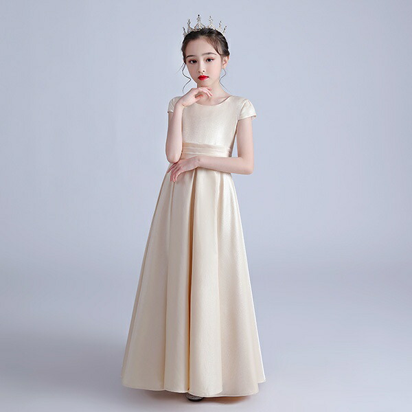 ロング丈 110 160cm ピアノ ブライダル 発表会 袖あり 半袖 中学生 イベント プリンセスドレス ピアノ発表会 子供ドレス ドレス キッズドレス Uネック ワンピース 女の子 子供服 ロング丈 キッズ ガール 子供ドレス Uネック 袖あり 半袖 シンプル 上品 プリンセスドレス