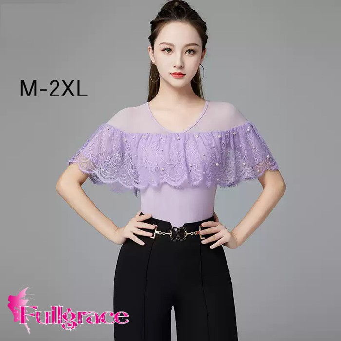 社交ダンス用 社交ダンスお召しもの ダンストップス レディース 透け感 フラウンス レオタード お上さん用 ラテン語社交ダンス 人付き合い社交ダンス ラテン語 ラテン語社交ダンス お召しもの 読み合わせる用 読み合わせる着 引きくらべる用 伸ばすこと 気が大きい大きさ パープル M L XL 2XL mj064zbzbn1